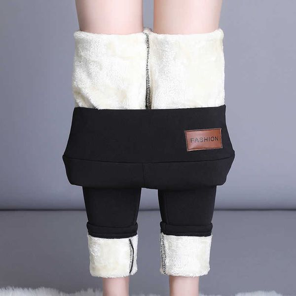

winter thick cashmere lamb women's pants warm plus size 6xl women leggings high waist black fleece 210531, Black;white