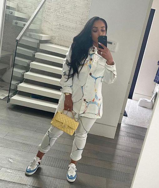 

women's two piece pants 2021 autumn arrival office lady french vintage two-pieces casual printed shirt women pant set tracksuit wholesa, White