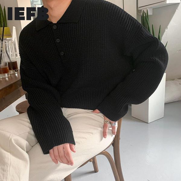 

iefb korean fashion collar sweater men's autumn and winter thickened loose kintted pullover loose black male 9y5946, White;black