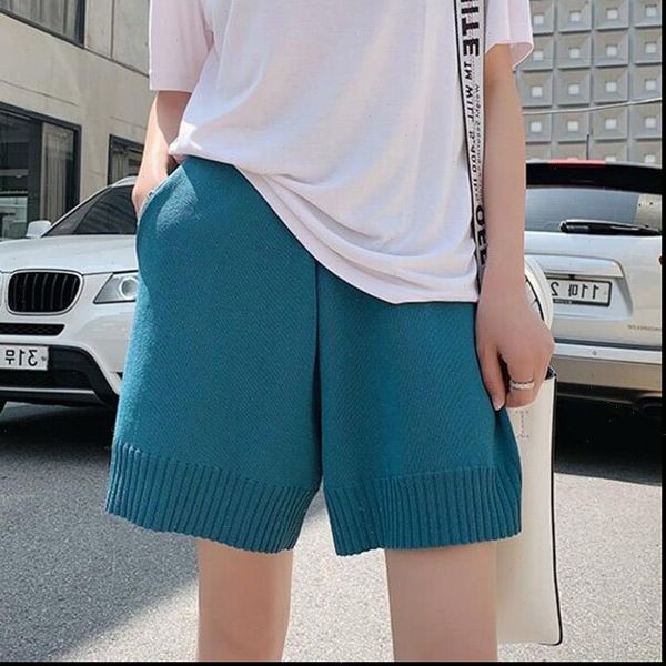 

women fashion knit shorts high waist summer autumn teenage style female short feminino straight solid color loose shorts 2021, White;black