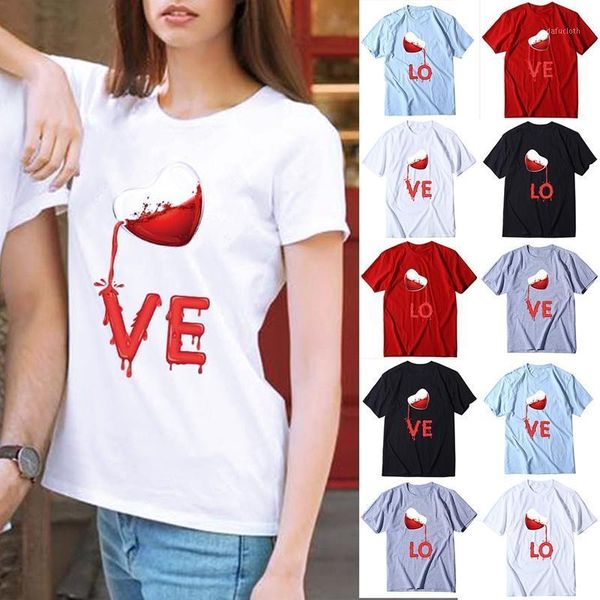 

women's t-shirt valentine's day love letter print short sleeve top, White