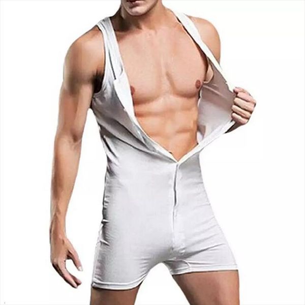 

mens one piece jumpsuit bodysuit men vest tank boxer briefs underwear striking black white size m xxxl, White;black