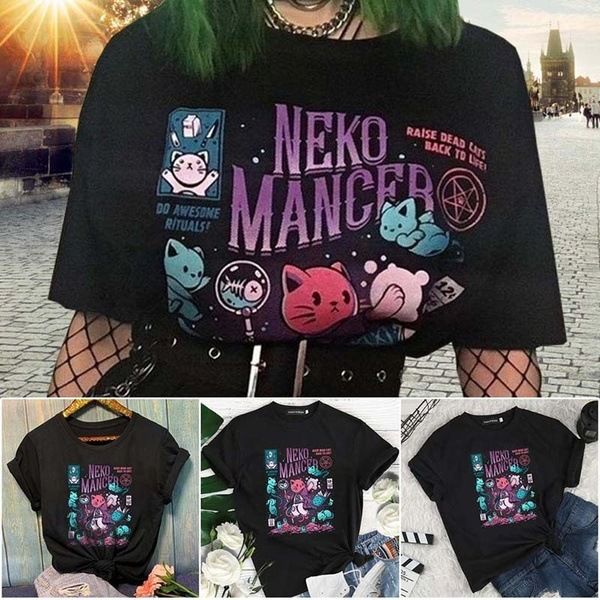 

european and american summer wish fashion foreign trade fashion trends neko mancer printed t-shirt women, White