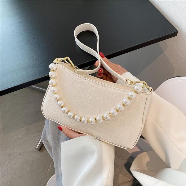 

shoulder bags messenger bag leather women's 2021 fashion one-shoulder small square stone pattern pearl chain underarm
