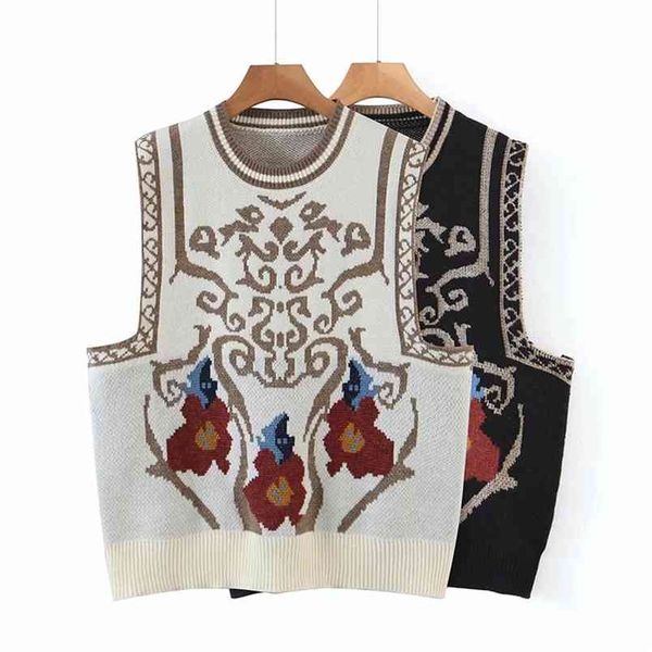 

women spring autumn folk-custom fashion totem sweater female v-neck vest pullover chic 210531, White