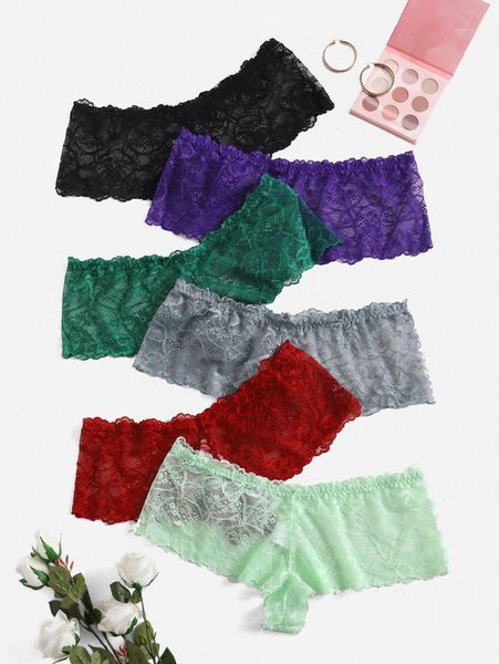 

6pack plus floral lace panty l9zu#, Black;white