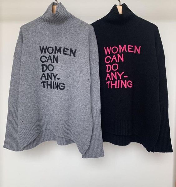

women's sweaters 2021 turtleneck knitted sweater letters embroideried long sleeve pullover female knitwear jumpers fashion wild stylish, White;black
