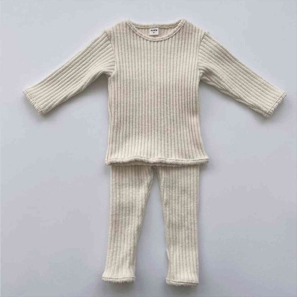 

autumn winter baby boys and girls clothes set ribbed sweater bottom shirts pants suit childrens clothing 2 piece, White
