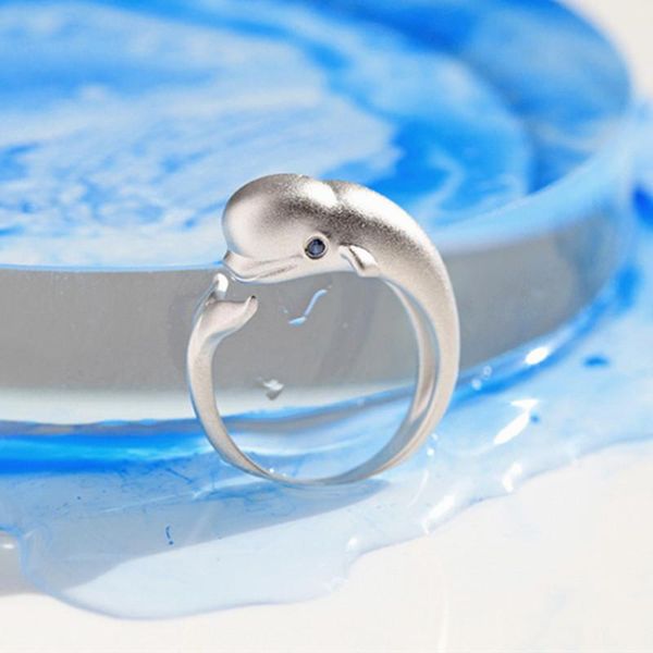 

cluster rings original exquisite beautiful fashion 925 sterling silver jewelry blue eyes whale fish crystal opening, Golden;silver