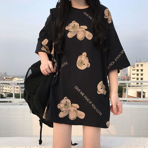 

women tshirts female 2021 spring summer harajuku -4xl plus size crew collar short sleeve tee graphic t-shirt cute hug bear, White