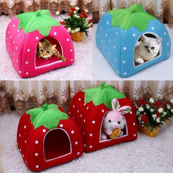 

colorful foldable strawberry house pet cat dog bed dog kennel warm cushion sponge pet house nest mat