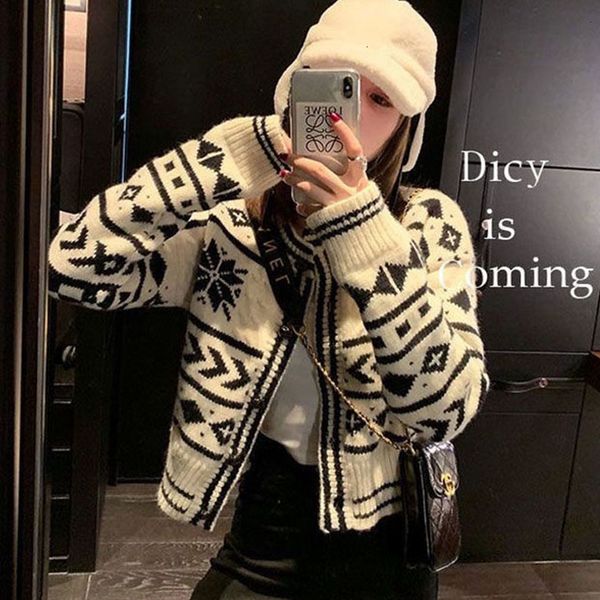 

2021 Top quality Women Sweaters Autumn Neck Ribbed Knitted Chic Jacquard Cardigan Ladies Long Top Outerwear NCQS, Black