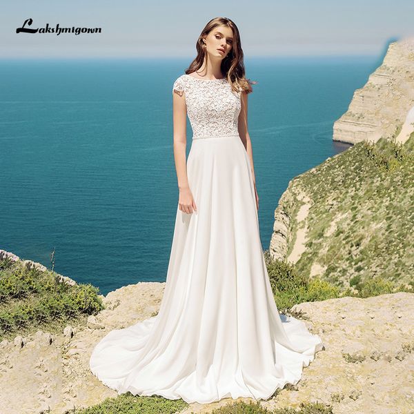 

new simple a line summer 2021 robe elegant beach wedding es lace bodice chiffon long boho bridal gown yfmk, White