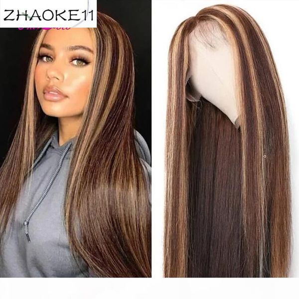 

#4 30 highlight colored human hair wigs pre plucked lace front human hair wigs ombre remy frontal wig for black women, Black;brown