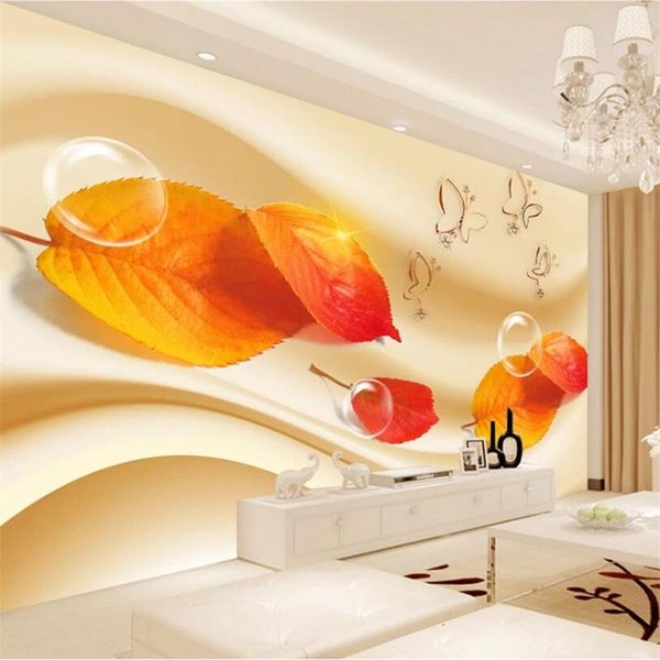 

wallpapers customized large wallpaper fashion atmosphere red leaf silk 3d tv background wall living room bedroom el decoration painting