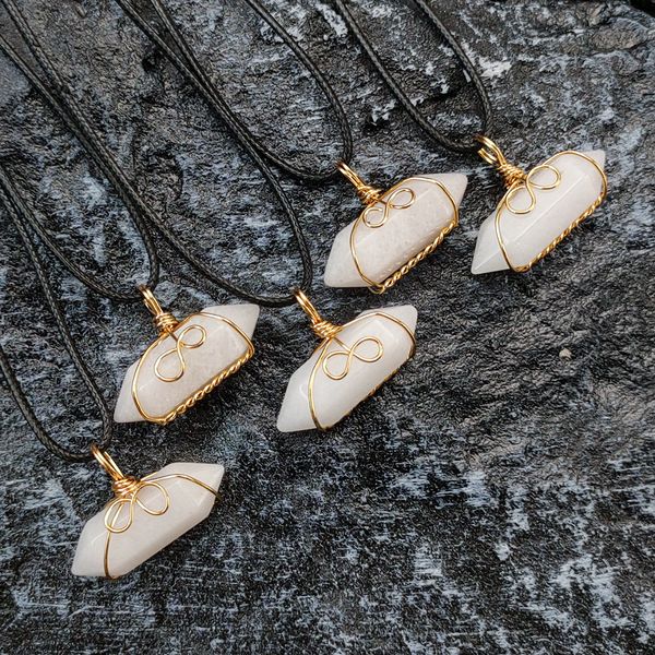 

hexagon prism pendant natural healing white jade crystal necklace for women gift jewelry, Silver