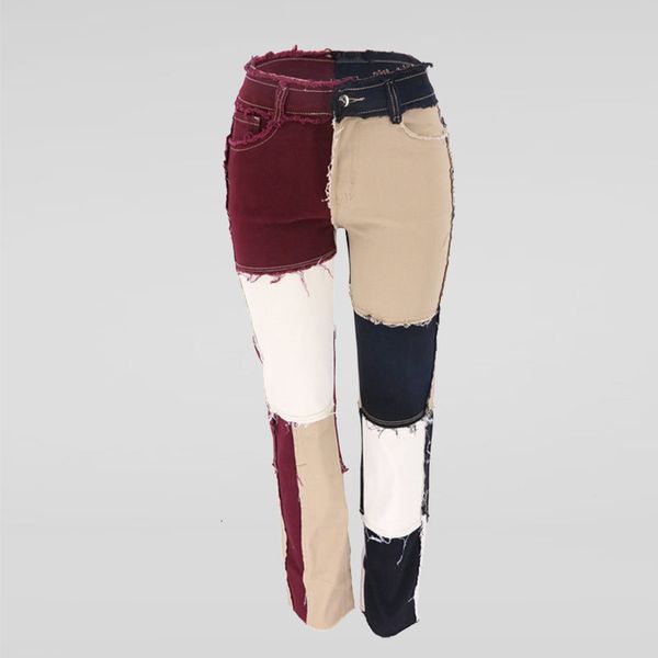 

black brown new patchwork women straigh wide leg pants high waisted jeans ripped mom baggy tall woman jean boyfr 9zf0, Blue