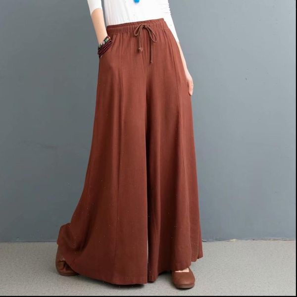 

plus size  7xl vintage womens pant cotton linen trousers bohemian loose leisure wide leg pants fashion spring and summer, Black;white