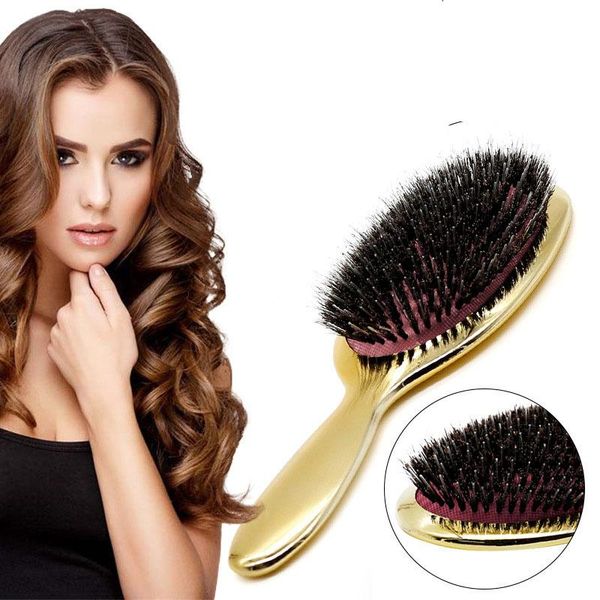 

hair brushes luxury gold and silver color boar bristle paddle brush oval anti static comb hairdressing massage