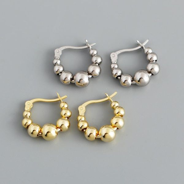 

stud kamira 925 sterling silver hip-hop minimalism beads round earrings for women teen punk birthday gift pierced unique jewelry, Golden;silver