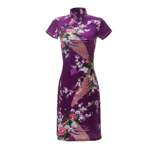 

ethnic clothing slim summer ladies short cheongsam large size chinese style dress rayon print floral stage show qipao 3xl 4xl 5xl 6xl, Red