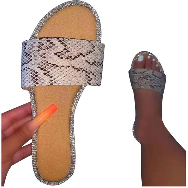 

sandals rhinestones serpentine women's flat fashion casual crystal slip on women platform beach shoes, Black