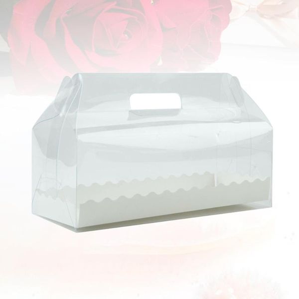 

gift wrap 6pcs transparent cake roll packaging box with tray portable swiss containers dessert holder (long)