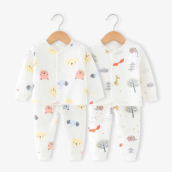 

autumn cotton newborn pajama sets baby boy girl clothing sets cute pants cartoon designer clothes 2021 roupa infantil menina g1023, White