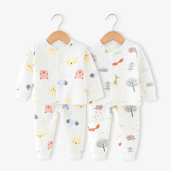 Осенние хлопковые Newborn Pajama наборы мальчика девочка одежда наборы милые брюки мультфильм дизайнер одежда 2021 Roupa Infantil Menina G1023