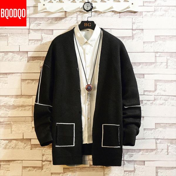 

autumn v-neck cardigan sweater men oversize knitted hip hop casual preppy men's sweatershirt fashion winter long jumper sweaters, White;black