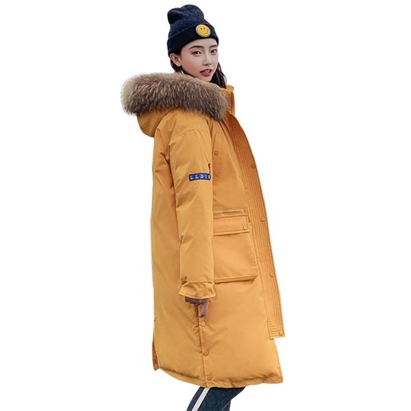 

winter parkas jackets women's fashion fur collar hooded thick warm winter snow coat jacket 211008, Black