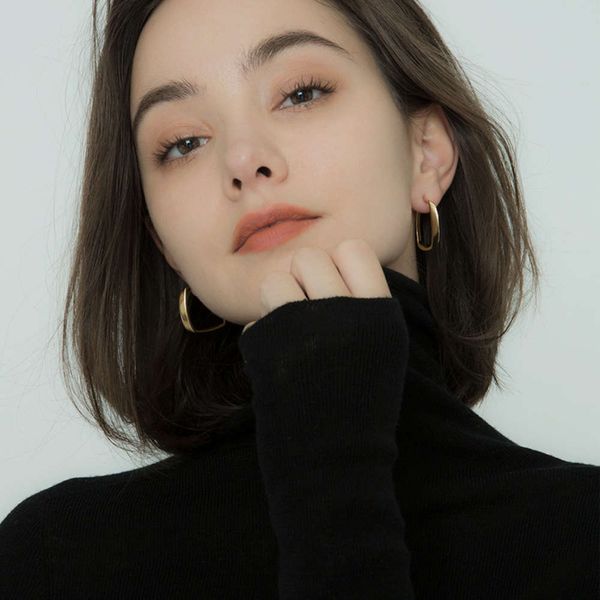 

french geometric earrings fashion round face thin simple temperament earrings, Silver