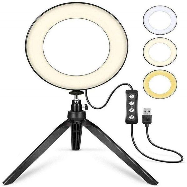 

16 26cm ring light tripod stand selfie lamp cell phone holder for live stream makeup fill light camera dimmable ringlight