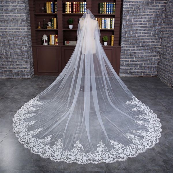 

white cathedral bridal veil long wedding veils lace edge applique one-layer match with all types of bride dresses, Black
