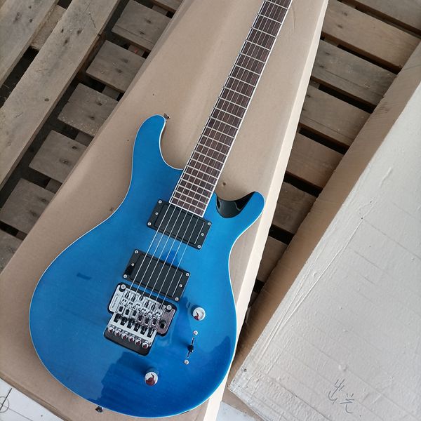 

6 strings blue electric guitar with flame maple veneer,rosewood fretboard