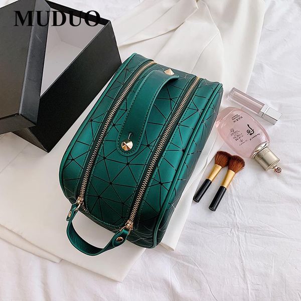 

cosmetic bags & cases muduo 2021 geometric zipper bag large storage package women diamond makeup laser flash leather ladies