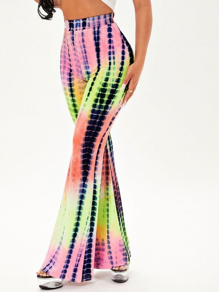

sxy tie dye flare leg pants g7ep#, Black;white