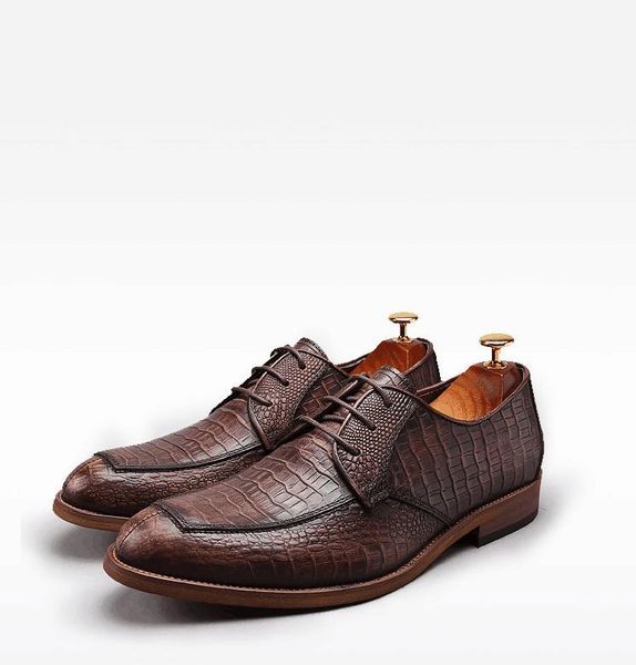 

dress shoes style winter retro business alligator pattern lace up loafers genuine leather formal wedding, Black
