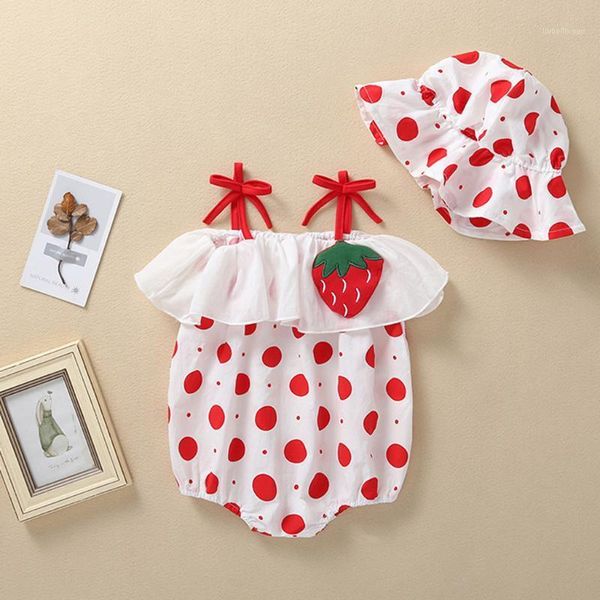 

baby boys girls straps ruffled dot print romper bodysuit infant cute hat fashion toddler soft wear rompers1, Blue