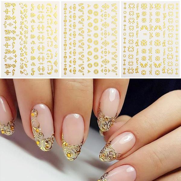 

stickers & decals 1 sheet 3d gold leaf flower design transfer decoration nail art accessories diy tips papers, Black