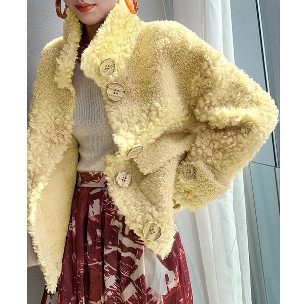 

women's fur & faux 2021 fashion clothing, winter jackets, leather coats, knitted wool lapels, thick warm jackets, Black