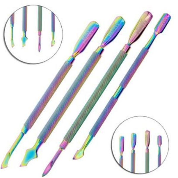 

cuticle pushers dual-ended chameleon nail pusher dead skin remover rainbow stainless steel manicure pedicure art tool 4 pcs/set
