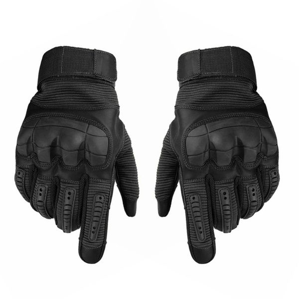 

cycling gloves touch screen hard knuckle full finger leather military army tactical hunting proffessional paintball glove, Black