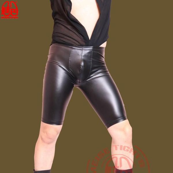 

meise men's wear brand pu leather knee length shorts faux leather fifth low-waistline skinny waterproof trunks fad male shorts, White;black