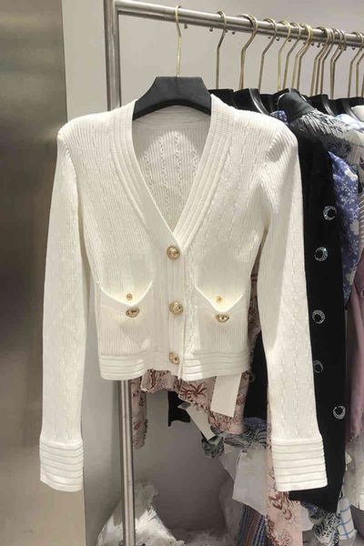 

women's sweaters wild autumn winter knit coat fashion sueters de mujer slim v neck white knitted sweater crop outwear black cardigan sh, White;black