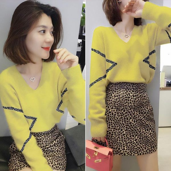 

new women 2021 spring autumn casual long sleeve knitted sweater female pullover sweaters v-neck fashion pull knitwear jumpers a7461tev, White;black