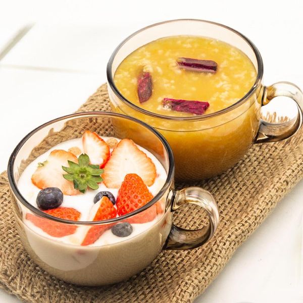 

mugs transparent creative glass coffee tea drink dessert breakfast milk cup large capacity brown mug handle beverage utensils
