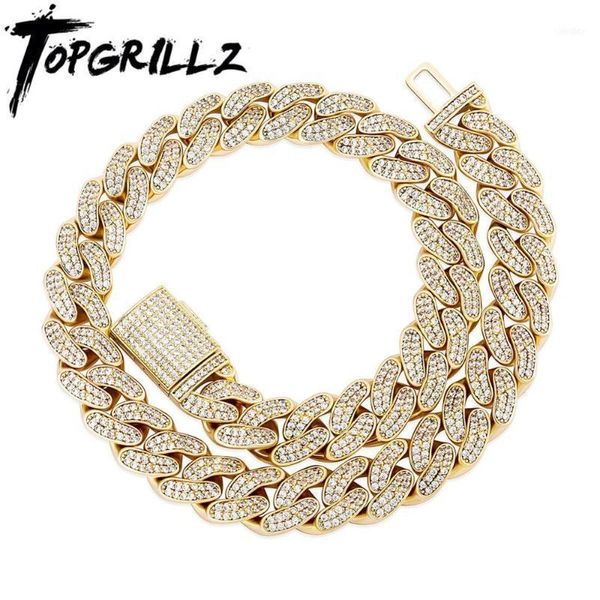 

chains rillz 14mm cuban chain necklace with box clasp gold plated micro pave iced out cubic zirconia hip hop fashion jewelry1, Silver