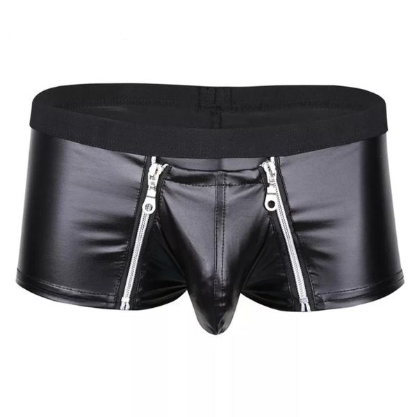 Underpants homens sexy couro lingerie abre Calças curtas para sexo Bolge bolsa sexi macio látex fetiche boxer crotchless underwear