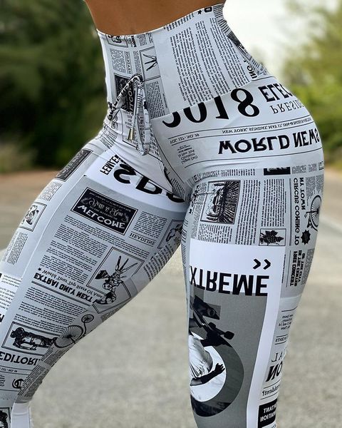 

women's pants & capris autumn women spaper print bulifting 2022 femme anime high waist skinny trousers sporty lady clothing, Black;white